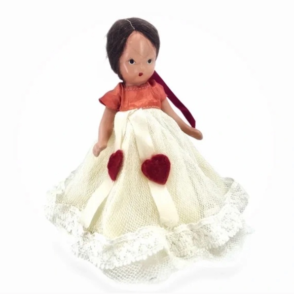 Nancy Ann Storybook Doll bisque 1940s 5.5 inches Valentines Queen of Hearts - Picture 4 of 6